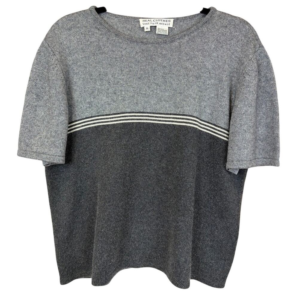 Real Close Saks Fifth Avenue Gray Color Blocked Striped Silk Blend Top Size XL